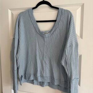 We The Free Light Blue Waffle Knit Top